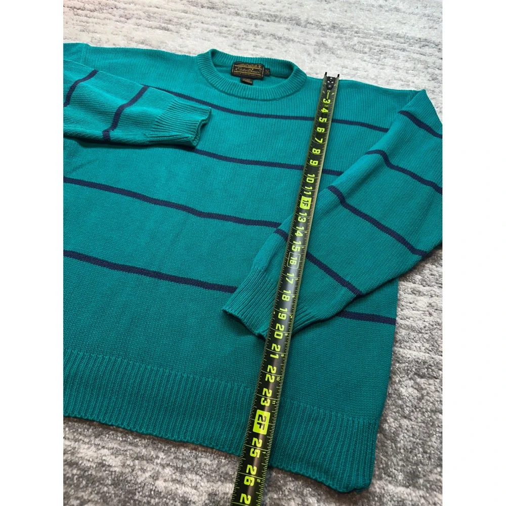 Eddie Bauer Sweater Mens XL Teal Striped VTG 90s Cotton Knit Crewneck Fisherman